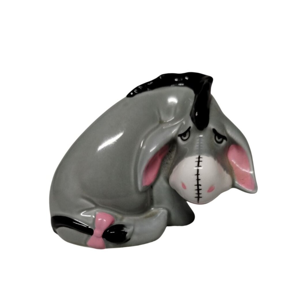 Disney Japan Eeyore Ceramic Figurine Collectible Gray & Pink 3"